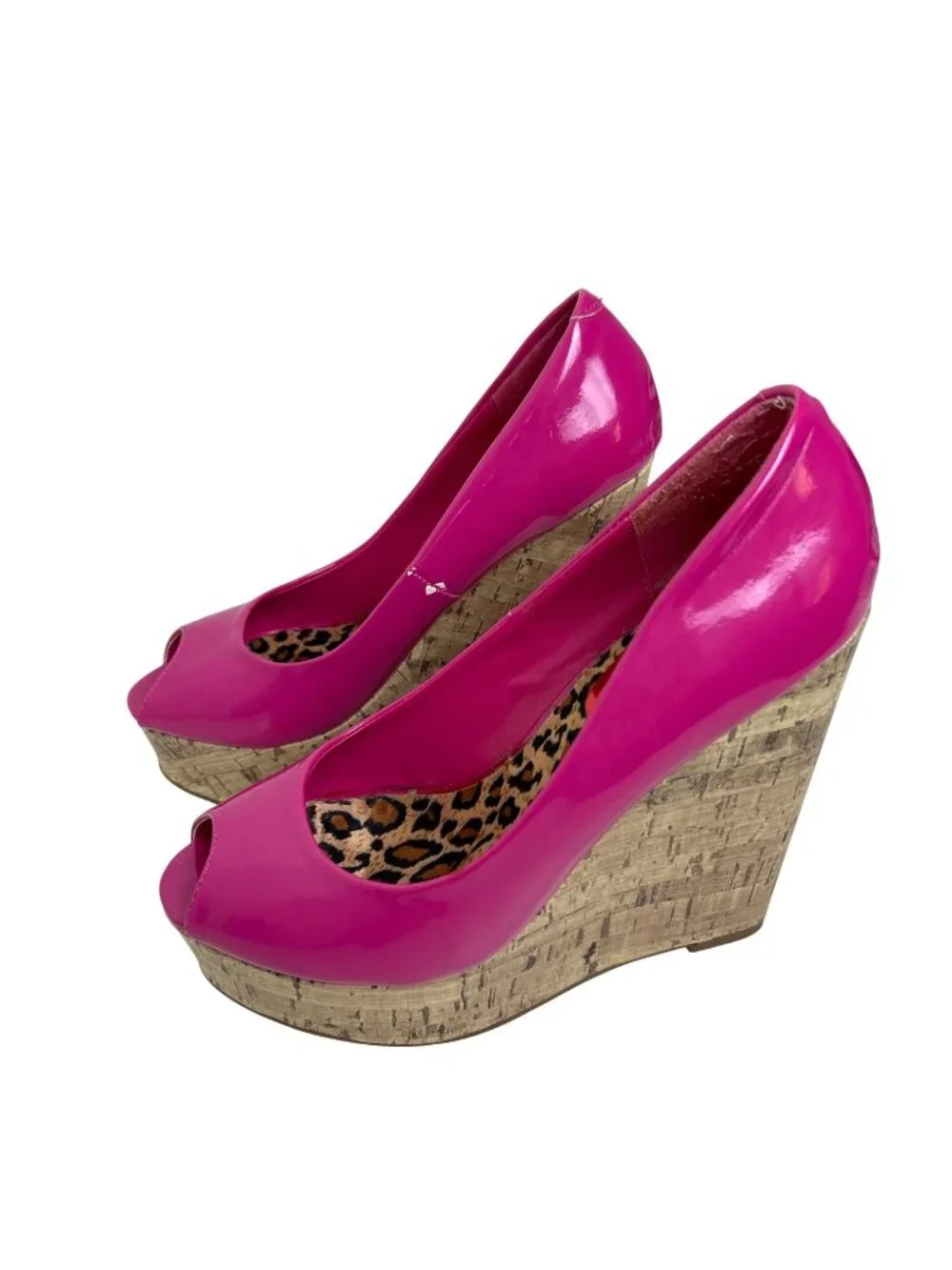 Fuchsia Pink Platform Heels Cork Wedges Size 8